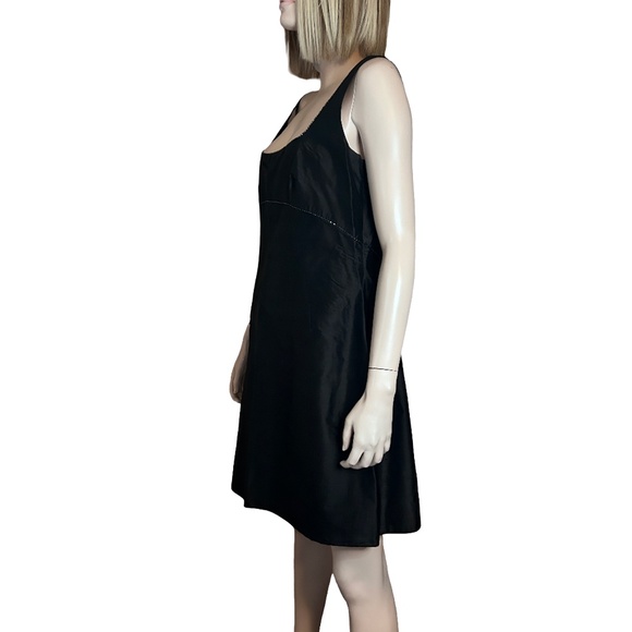Tahari 100% Silk Little Black Dress Cocktail Beading Detail Square Neckline NWOT - Picture 5 of 14